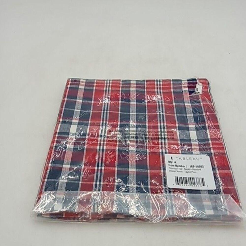 Tableau Taylor Plaid Cloth Dinner Napkins Set of 4 Red Cotton Table Linens
